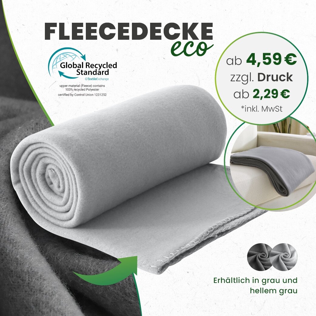 Fleecedecke eco-line besteht aus 100% GRS zertifiziertem recycelten Polyester