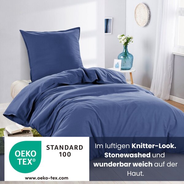 Bettwäsche Renforce "Stone Washed" blau