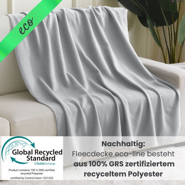 Fleecedecke 130x160 eco-line aus 100% recyceltem Material hellgrau