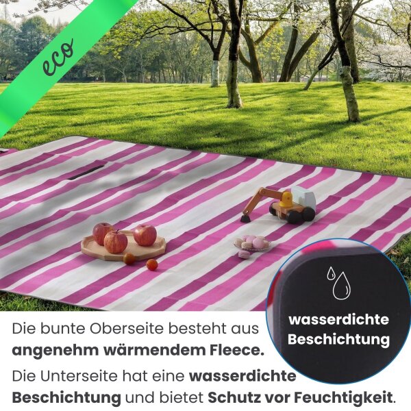 Picknickdecke XXL 200x200 Streifen pink