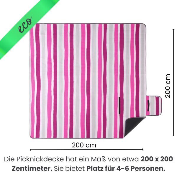 Picknickdecke XXL 200x200 Streifen pink