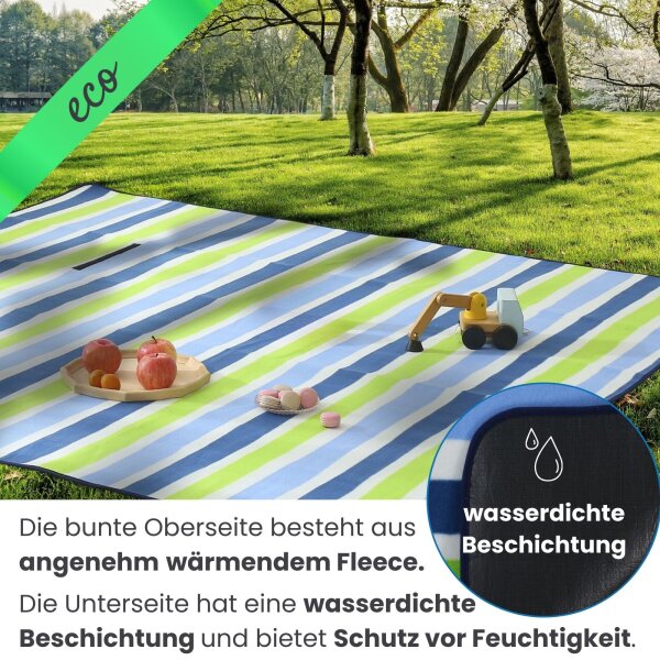 Picknickdecke XXL 200x200 Streifen blau grün