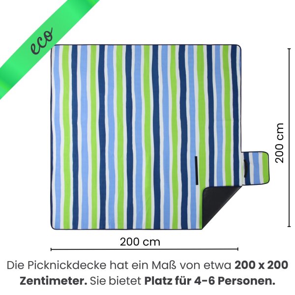 Picknickdecke XXL 200x200 Streifen blau grün